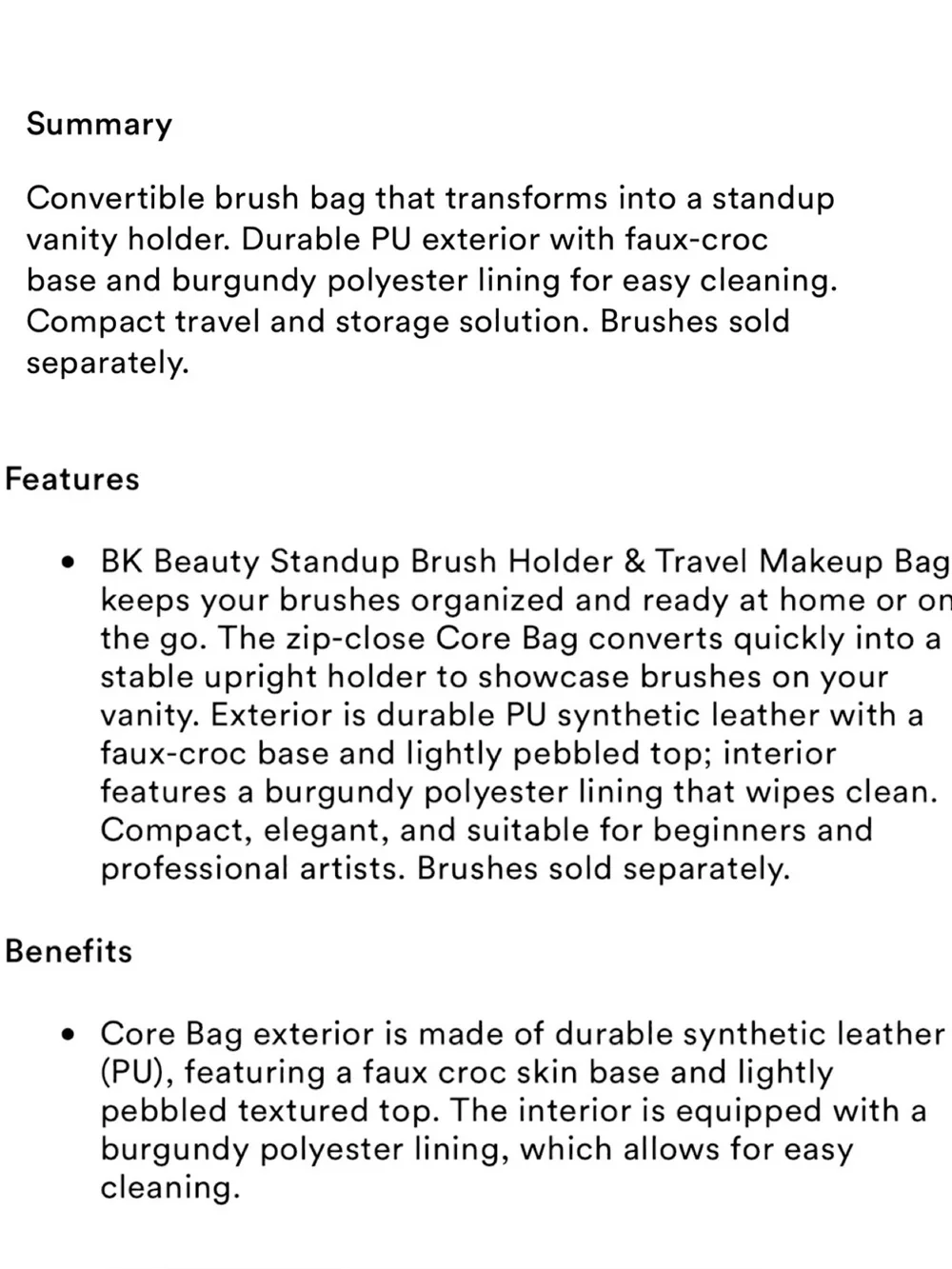 NWT BK Beauty Standup Brush Holder Travel Makeup Bag Burgundy Vegan Leather Case